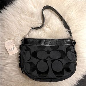 BNWT Coach Zoe Black Signature Top Handle Pouch